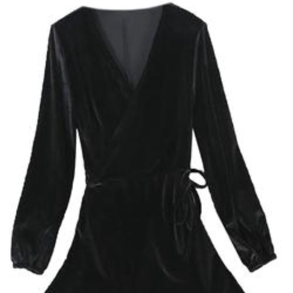 Black Velvet Wrap Around Dress